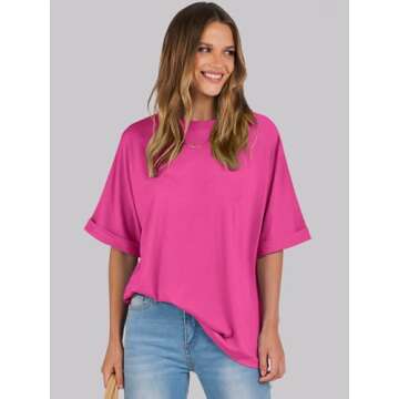 ANRABESS Womens Tops Oversized T Shirts Short Sleeve Crewneck Summer Casual Loose Basic Tee Shirt 2025 Trendy Fashion Clothes Hot Pink Large