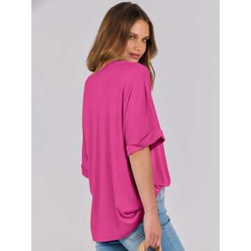 ANRABESS Womens Tops Oversized T Shirts Short Sleeve Crewneck Summer Casual Loose Basic Tee Shirt 2025 Trendy Fashion Clothes Hot Pink Large