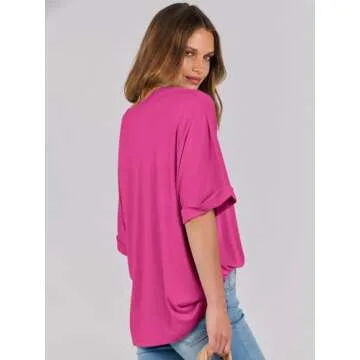 ANRABESS Womens Tops Oversized T Shirts Short Sleeve Crewneck Summer Casual Loose Basic Tee Shirt 2025 Trendy Fashion Clothes Hot Pink Large