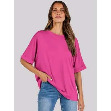 ANRABESS Womens Tops Oversized T Shirts Short Sleeve Crewneck Summer Casual Loose Basic Tee Shirt 2025 Trendy Fashion Clothes Hot Pink Large