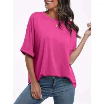 ANRABESS Womens Tops Oversized T Shirts Short Sleeve Crewneck Summer Casual Loose Basic Tee Shirt 2025 Trendy Fashion Clothes Hot Pink Large