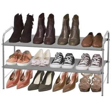 Simple Houseware 2-Tier Shoe Rack Storage Organizer, Grey