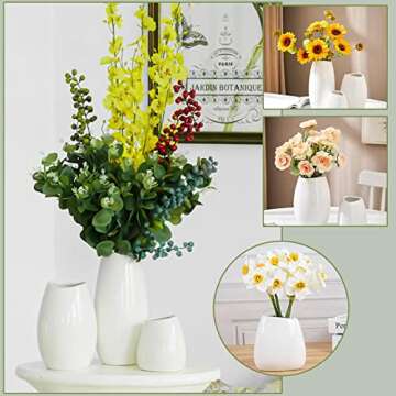 Ceramic Vase Set of 3 White Flower Vase for Home Decor, Modern Decorative Vase for Flowers Vases for Your Ideal Shelf Decor/Table/Living Room/Kitchen/Office-White