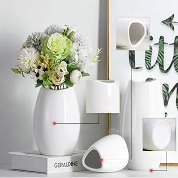 Ceramic Vase Set of 3 White Flower Vase for Home Decor, Modern Decorative Vase for Flowers Vases for Your Ideal Shelf Decor/Table/Living Room/Kitchen/Office-White