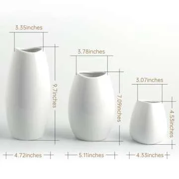 Ceramic Vase Set of 3 White Flower Vase for Home Decor, Modern Decorative Vase for Flowers Vases for Your Ideal Shelf Decor/Table/Living Room/Kitchen/Office-White