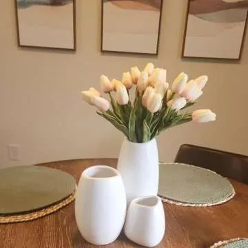 Ceramic Vase Set of 3 White Flower Vase for Home Decor, Modern Decorative Vase for Flowers Vases for Your Ideal Shelf Decor/Table/Living Room/Kitchen/Office-White