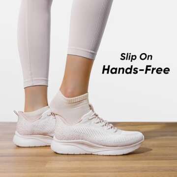 ALLSWIFIT Women's Slip on Walking Shoes Tennis Lightweight Gym Sneakers ActiveFlow Workout Breathable Hands-Free Cross Trainer Comfortable Fashion Sneakers,Size 9.5,Nude Pink,SARR029W