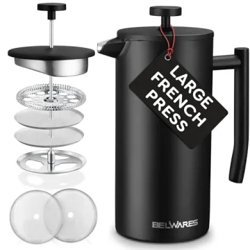 Belwares French Press Coffee Maker 50 OZ - Stainless Steel, Insulated, 4-Level Filtration