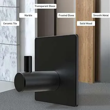 JIQGOZBAN Upgraded Adhesive Hooks Heavy Duty 6 Packs, Thickened Wall Hooks Stainless Steel SUS304 Towel Hooks, Heavy Duty Hooks Bathrooms Wall Mount for Hanging Coat, Hat, Towel, Robe (Black)