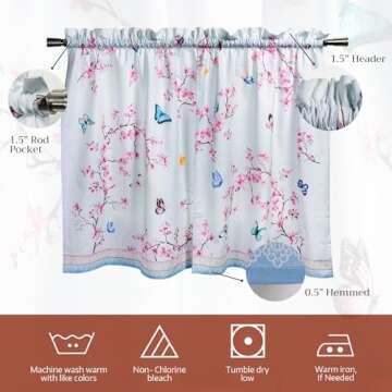 Maison d' Hermine Blossoms in Spring 100% Cotton Set of 3 Kitchen Window Curtain for Cafe Kitchen Bedroom Home [2 Tiers (28"X36") and 1 Valance (56"X18")]