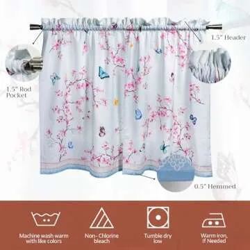 Maison d' Hermine Blossoms in Spring 100% Cotton Set of 3 Kitchen Window Curtain for Cafe Kitchen Bedroom Home [2 Tiers (28"X36") and 1 Valance (56"X18")]