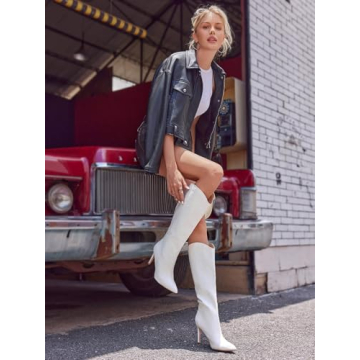 Stylish Coutgo Women's Knee High Faux Crocodile Boots