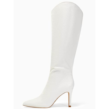 Stylish Coutgo Women's Knee High Faux Crocodile Boots