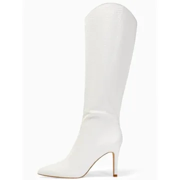 Stylish Coutgo Women's Knee High Faux Crocodile Boots