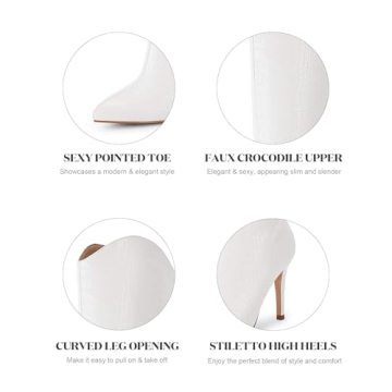 Stylish Coutgo Women's Knee High Faux Crocodile Boots