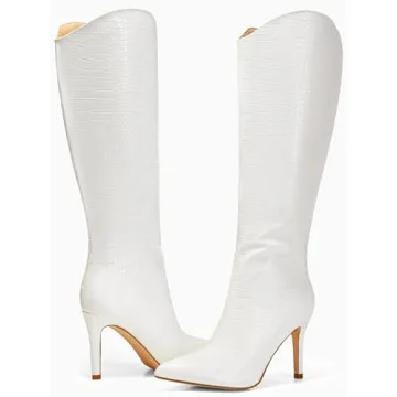 Stylish Coutgo Women's Knee High Faux Crocodile Boots