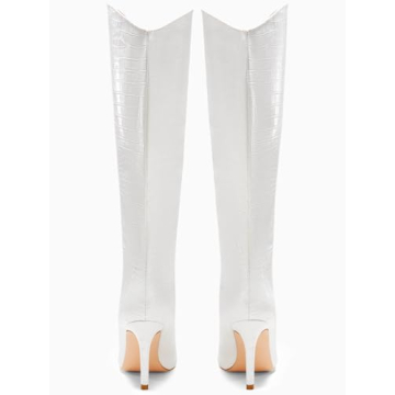 Stylish Coutgo Women's Knee High Faux Crocodile Boots