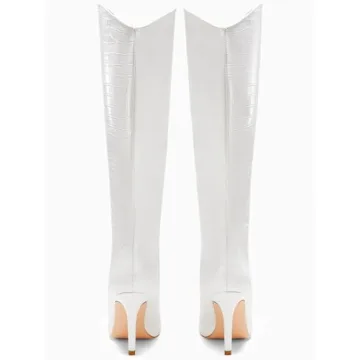 Stylish Coutgo Women's Knee High Faux Crocodile Boots