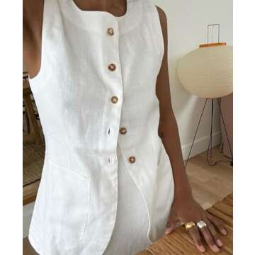 Two Piece Sets for Women Summer Old Money Long Vest Set Boho Maxi Skirt Set Linen Set 2 Piece Sets for Women Going Out (White-1,S,Small)