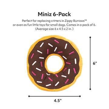 ZippyPaws - Burrows Replacement Miniz Assorted Foods 6-Pack - Plush Refills for Interactive Dog Toys...