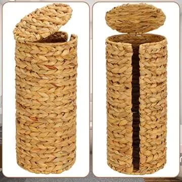 Graciadeco Stand Toilet Paper Storage with Lid Spare Extra 3 Rolls of Toilet Tissue Holder Free Standing Water Hyacinth Wciker Toilet Paper Organizer Basket for Bathroom