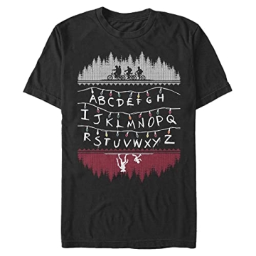 Stranger Things Men's Alphabet Lights T-Shirt - Trendy Crew Tee for Fans