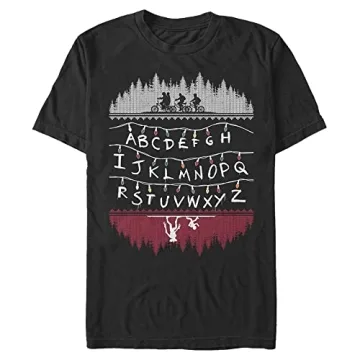 Stranger Things Men's Alphabet Lights T-Shirt - Trendy Crew Tee for Fans