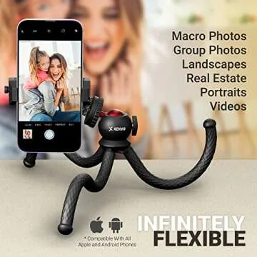 Xenvo SquidGrip Flexible Cell Phone Tripod and Portable Action Camera Holder - Compatible with iPhon...