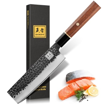 ENOKING Japanese Nakiri Chef Knife 7 Inch - Hand Forged Kitchen Knife with Rosewood Handle