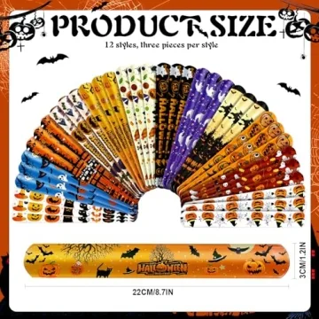 LUYI 98 PCS Halloween Slap Bracelets Rubber Wristbands and Stickers Set - Festive Treats for Parties...