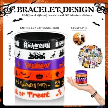 LUYI 98 PCS Halloween Slap Bracelets Set for Kids in Fun Styles