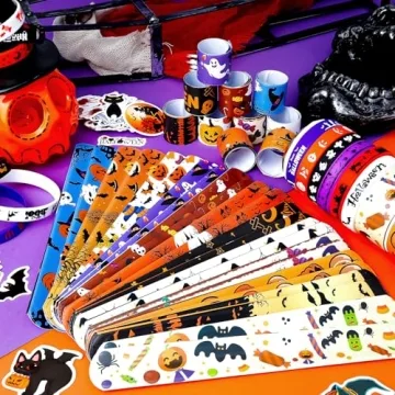 LUYI 98 PCS Halloween Slap Bracelets Set for Kids in Fun Styles