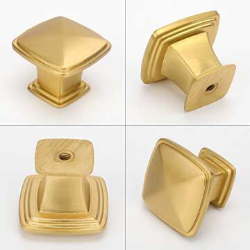 goldenwarm Brushed Brass Cabinet Knobs 10Pack - LS8791GD Solid Square Drawer Knobs Kitchen Gold Cabinet Knobs Gold Knobs for Dresser Hardware 1.2inch Width