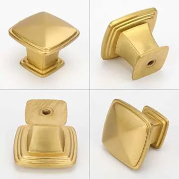 goldenwarm Brushed Brass Cabinet Knobs 10Pack - LS8791GD Solid Square Drawer Knobs Kitchen Gold Cabinet Knobs Gold Knobs for Dresser Hardware 1.2inch Width
