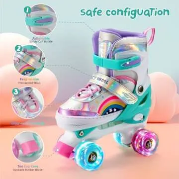 SHDSL Girls Roller Skates, Light up 4 Size Adjustable Roller Skates for Girls, Purple Pink Roller Sk...