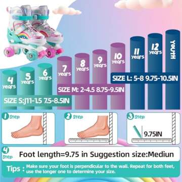 SHDSL Girls Roller Skates, Light up 4 Size Adjustable Roller Skates for Girls, Purple Pink Roller Skates for Boys Toddlers, Beginner Kids Roller Skates Indoor Outdoor