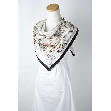 corciova 35 Large Women Silk Feeling Hair Scarf Wrap Headscarf Black White Floral Curly Headband Tie for Sleeping Bandana