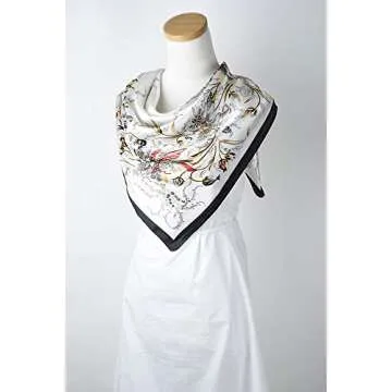 corciova 35 Large Women Silk Feeling Hair Scarf Wrap Headscarf Black White Floral Curly Headband Tie for Sleeping Bandana