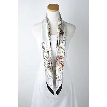 corciova 35 Large Women Silk Feeling Hair Scarf Wrap Headscarf Black White Floral Curly Headband Tie for Sleeping Bandana