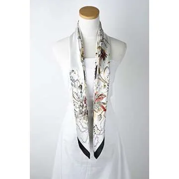 corciova 35 Large Women Silk Feeling Hair Scarf Wrap Headscarf Black White Floral Curly Headband Tie for Sleeping Bandana