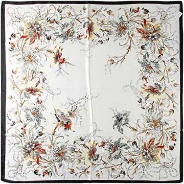 corciova 35 Large Women Silk Feeling Hair Scarf Wrap Headscarf Black White Floral Curly Headband Tie for Sleeping Bandana