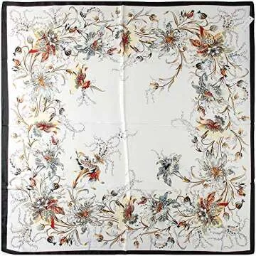 corciova 35 Large Women Silk Feeling Hair Scarf Wrap Headscarf Black White Floral Curly Headband Tie for Sleeping Bandana