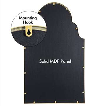 HDF Large Arched Mirrors for Wall - 39" Modern Gold Arch Accent Wall Mirror Metal Frame Wall Hanging for Home Decor Bathroom Living Room Entryway