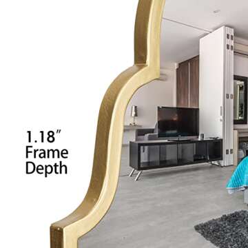 HDF Large Arched Mirrors for Wall - 39" Modern Gold Arch Accent Wall Mirror Metal Frame Wall Hanging for Home Decor Bathroom Living Room Entryway