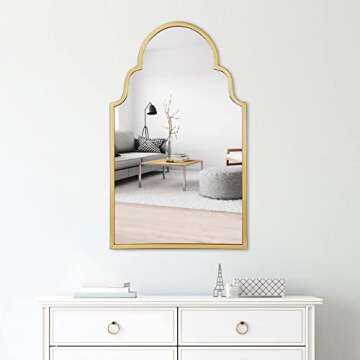 HDF Large Arched Mirrors for Wall - 39" Modern Gold Arch Accent Wall Mirror Metal Frame Wall Hanging for Home Decor Bathroom Living Room Entryway
