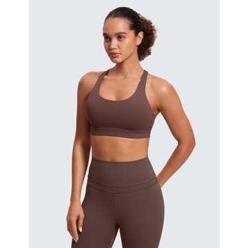 CRZ YOGA Women's Strappy Sports Bras Fitness Workout Padded Yoga Criss Cross Back Cami Taupe Small