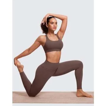 CRZ YOGA Women's Strappy Sports Bras Fitness Workout Padded Yoga Criss Cross Back Cami Taupe Small