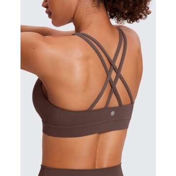 CRZ YOGA Women's Strappy Sports Bras Fitness Workout Padded Yoga Criss Cross Back Cami Taupe Small