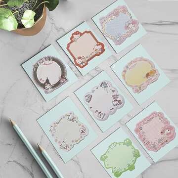 WSHLLLFC Anime Kitty Small Sticky Notes 8 Pack Cute Sticky Notes Personalized Sticky Notes Cute Office Supplies Fun School Supplies (D)