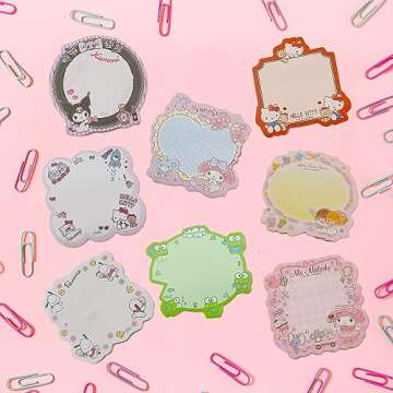 WSHLLLFC Anime Kitty Small Sticky Notes 8 Pack Cute Sticky Notes Personalized Sticky Notes Cute Office Supplies Fun School Supplies (D)